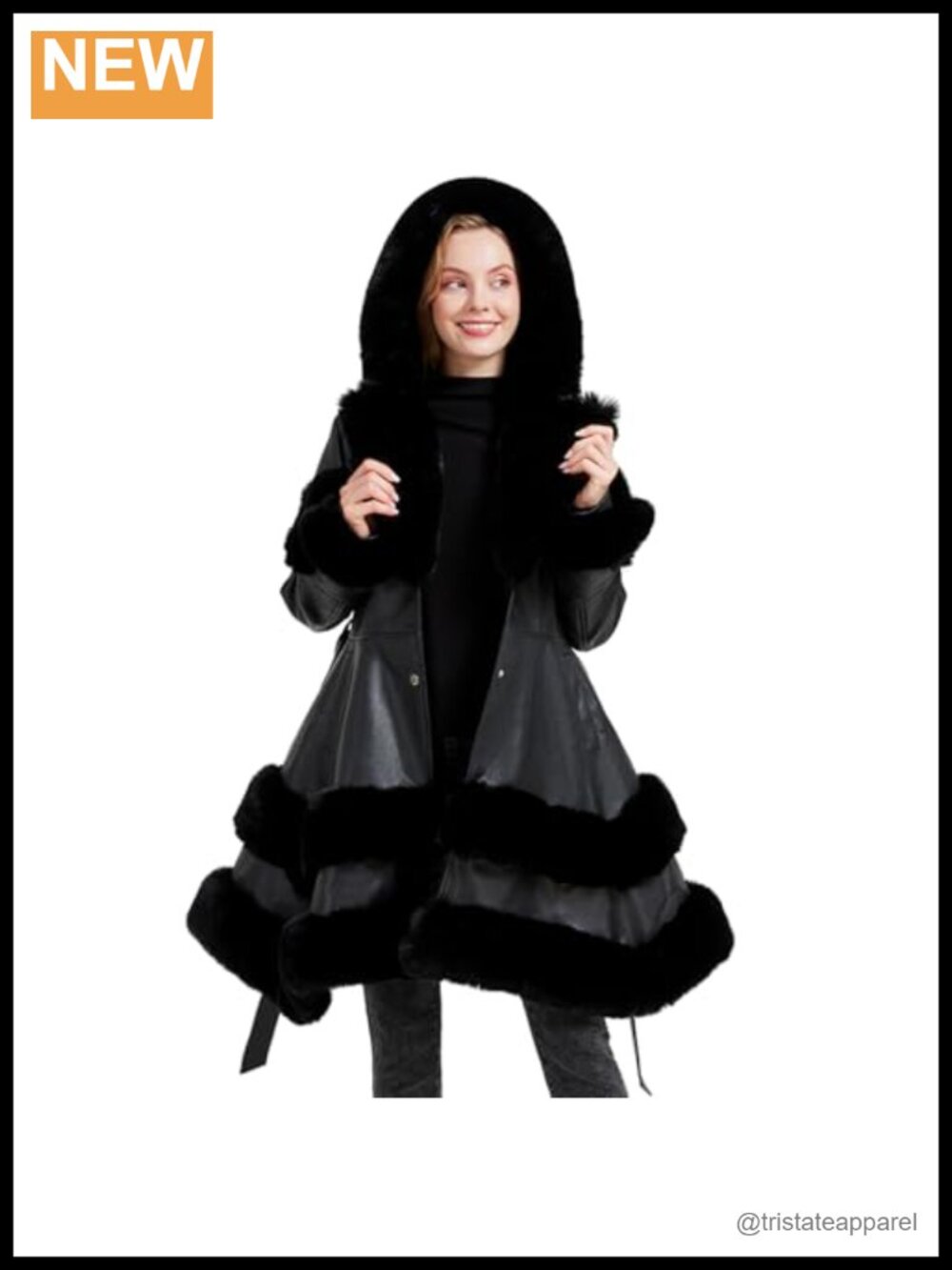 Womens Faux Fur Faux Leather Hooded Long Bubble Winter Coat Cold-resistant Fur